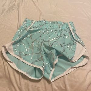 Blue with silver abstract art athletic works shorts